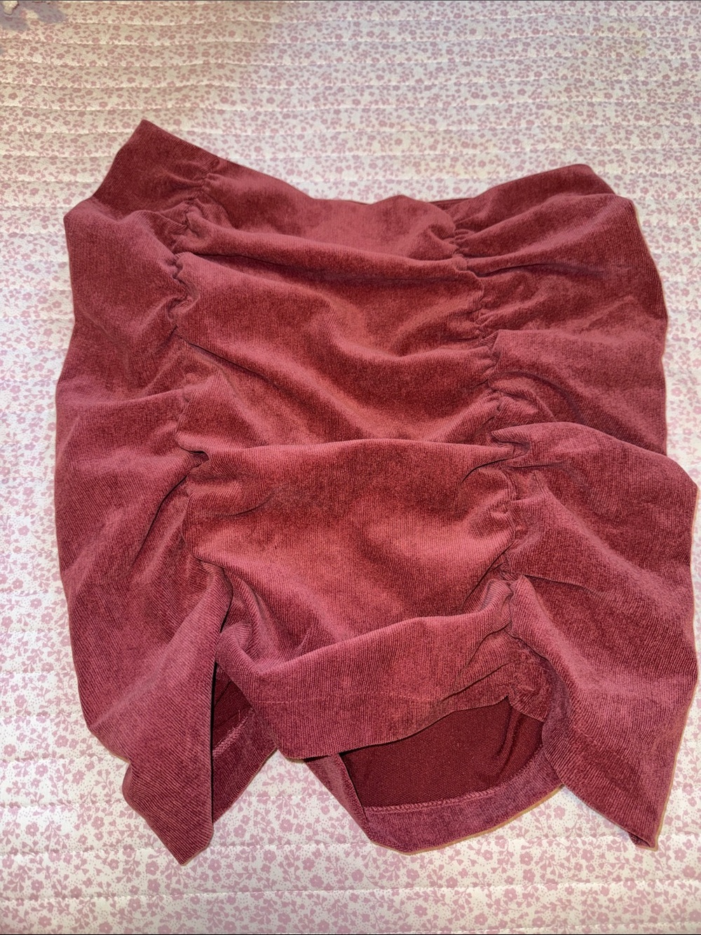 Zara Ruched Mini Skirt in Wine Red